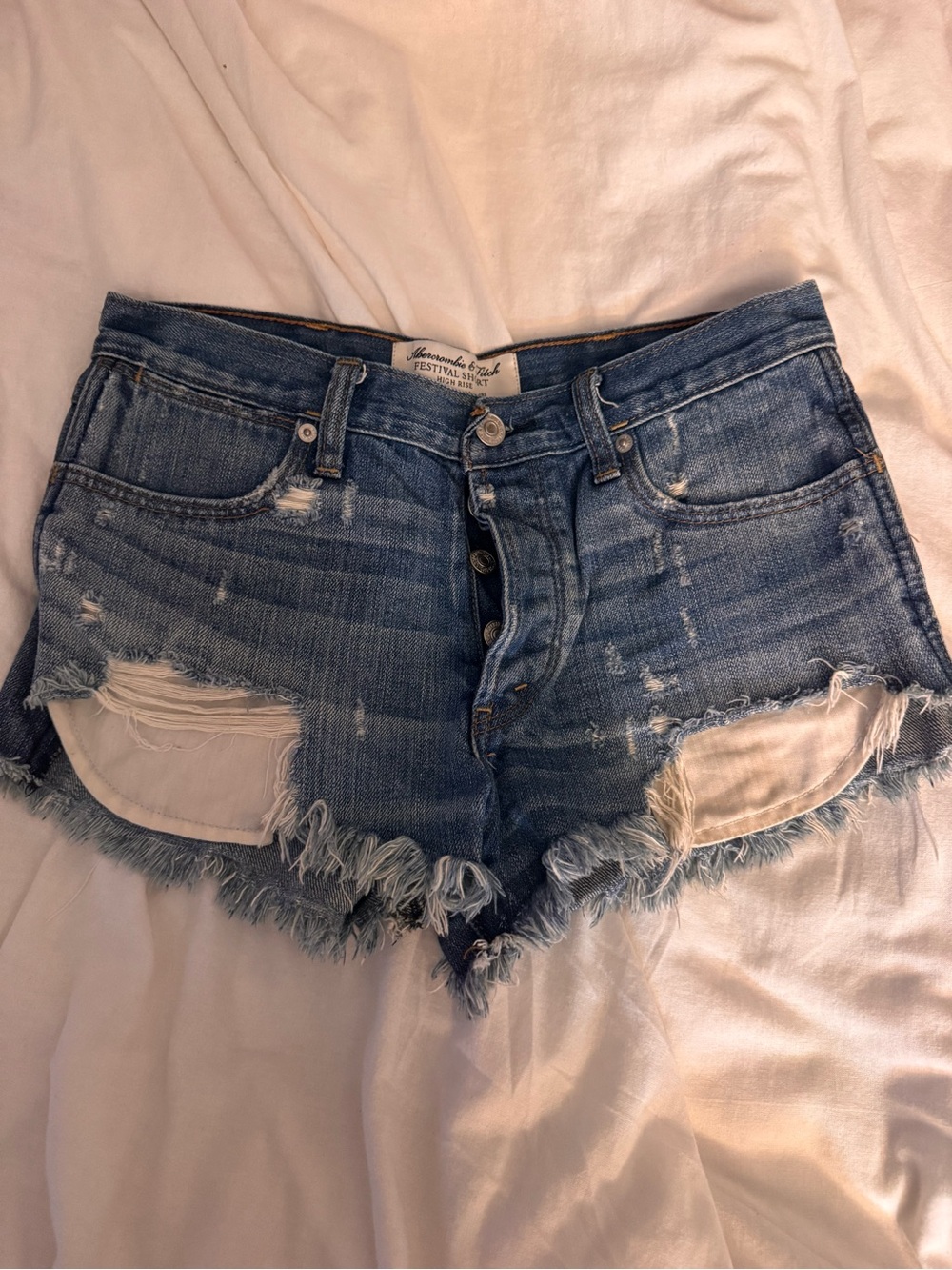 Abercrombie & Fitch Distressed Blue Denim Cutoff Shorts